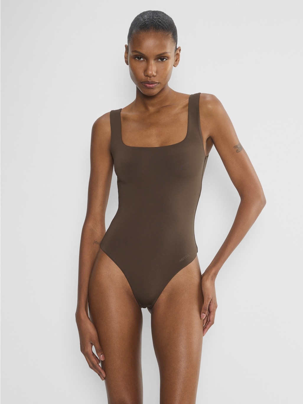 Aritzia Contour Square Neck Sleeveless Bodysuit - Brown (Nwt)